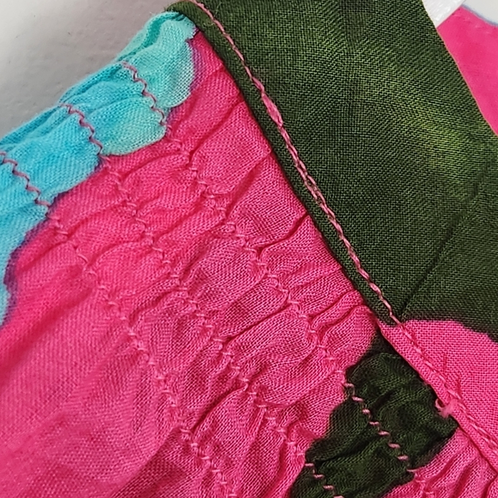 Caribbean Joe Cotton Tropical Pink Multicolor Smocked Button-Up Blouse Size XL - Picture 3 of 9